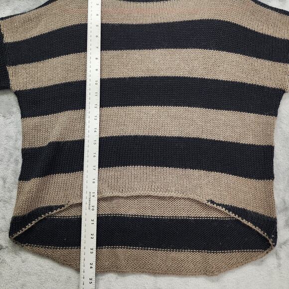 Logix Wool Alpaca Striped Funnel Neck High Low Sweater Size L Black Tan Stretch - Picture 6 of 7